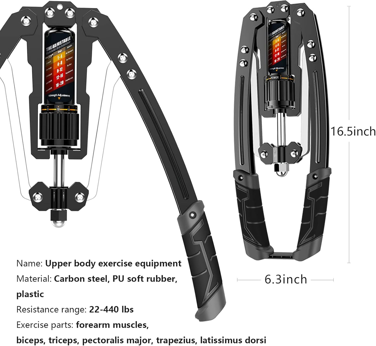 Adjustable Hydraulic Arm Twister Chest Exerciser Pull Up Bar 22-440lbs | Shoulder Workouts