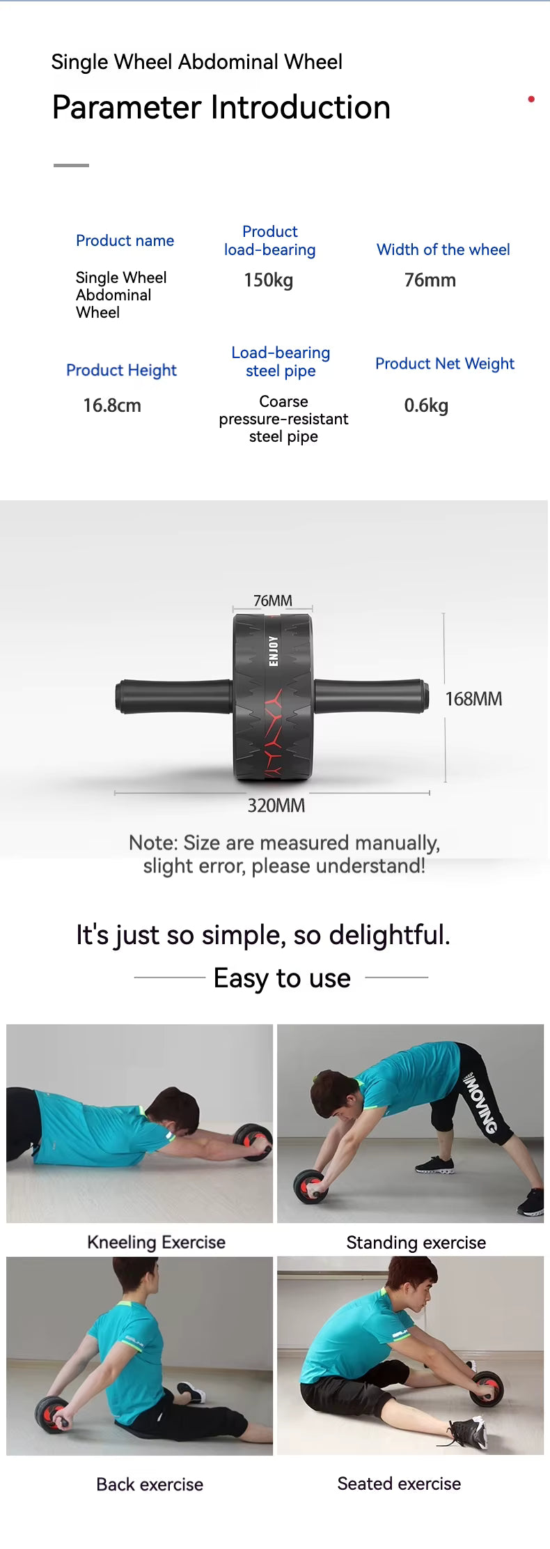 Ab Roller Exerciser Wheel Kit with Knee Pad, lower Ab Workouts for Men & Women Gym at Home - Smartio