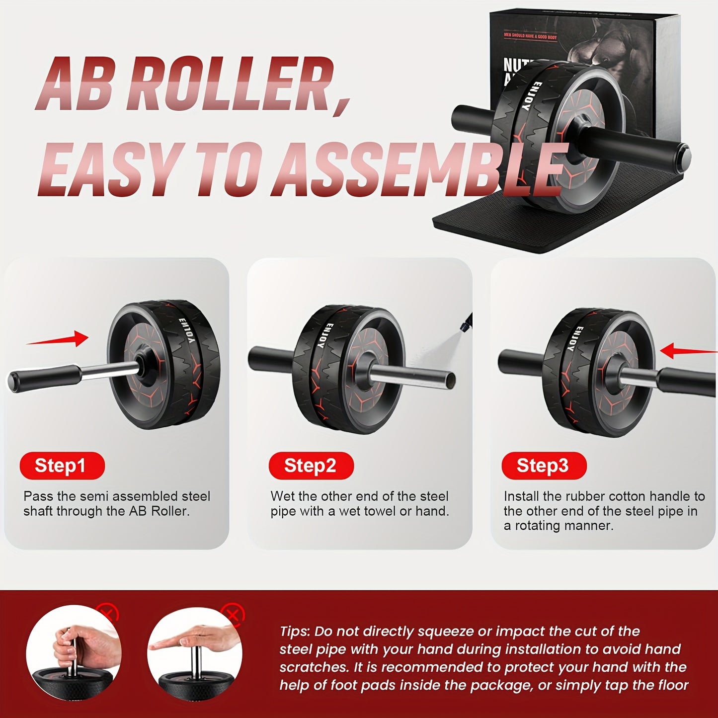 Ab Roller Exerciser Wheel Kit with Knee Pad, lower Ab Workouts for Men & Women Gym at Home