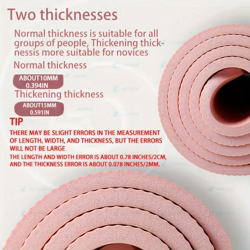 Portable Thick Yoga Mat Exercise Mat Pink 185x60 cm for Gym Pilates Meditation and Fitness Workouts 15mm/0.6in Yoga Mat