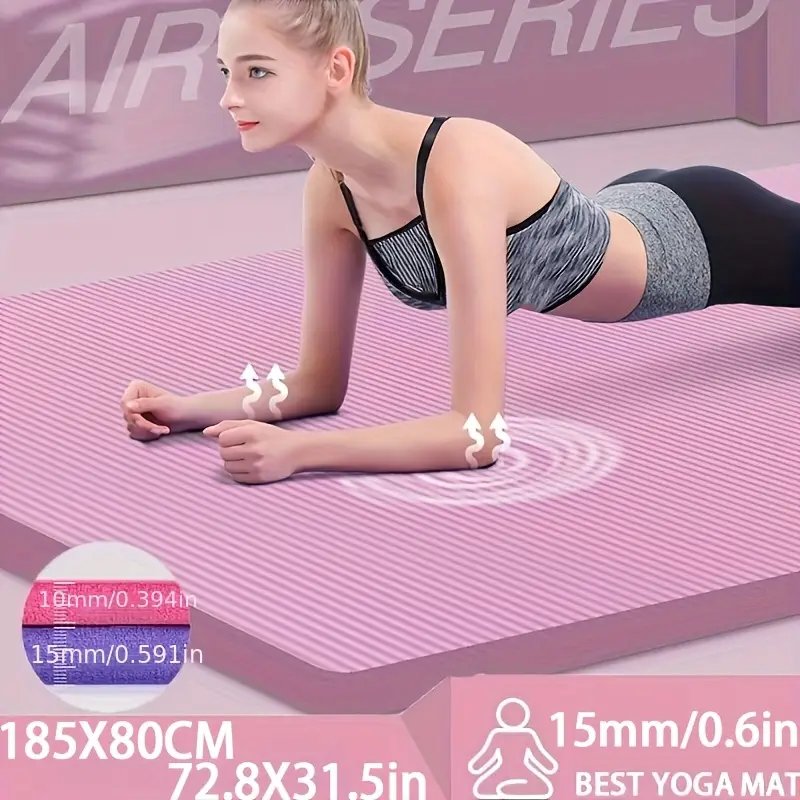 Portable Thick Yoga Mat Exercise Mat Pink 185x60 cm for Gym Pilates Meditation and Fitness Workouts 15mm/0.6in Yoga Mat